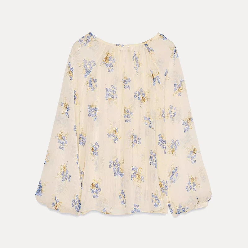 قميص نسائي كاجوال بطباعة زهور لربيع 2025، ياقة مستديرة، أزياء نسائية من ألياف البوليستر 00٪، ماركة Z