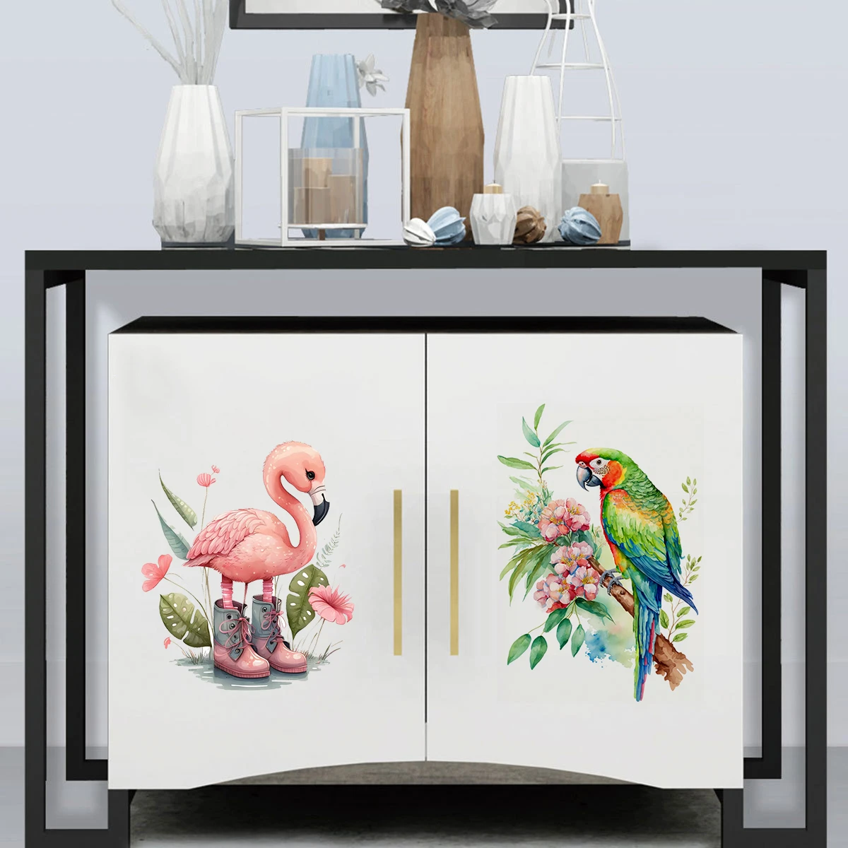 T303# Owl Parrots Birds Heron Floral Cartoon Animals Wall Sticker Bathroom Toilet Decor Living Room Cabinet Refrigerator Decals