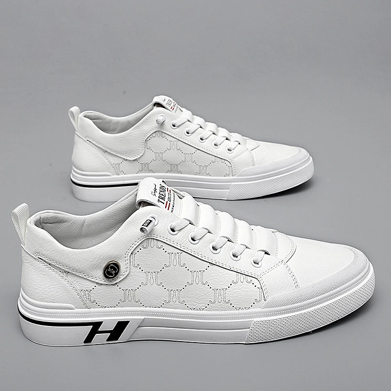 

Men's Shoes Spring New Style Genuine Leather Breathable Slip-On White Sneakers Men's Sports Casual Shoes Versatile Trendy Sneake