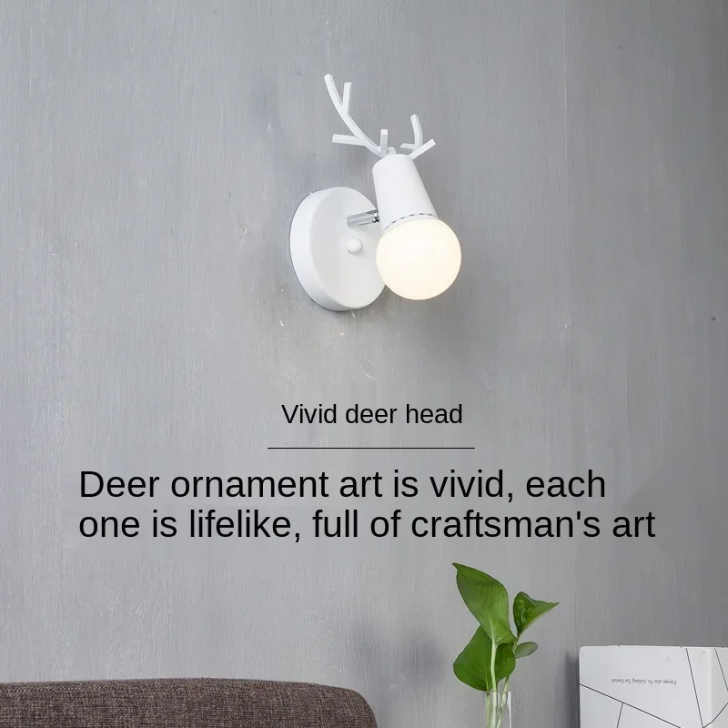 Wall Mounted Colorful Cartoon Deer Antlers Bedroom Children Room Lighting Nordic Adjustable LED Wall Light