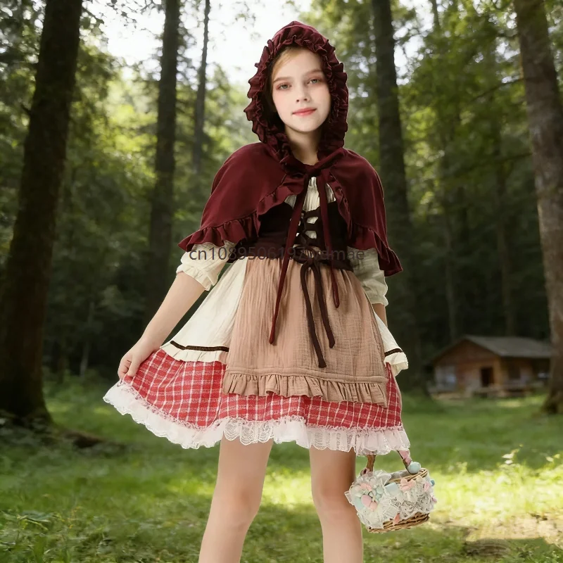 

Little Princess Red Hood For Mädchen World Book Day Performance Costume Cute Lolita Retro Cosplay Carnival Fancy Party Dress