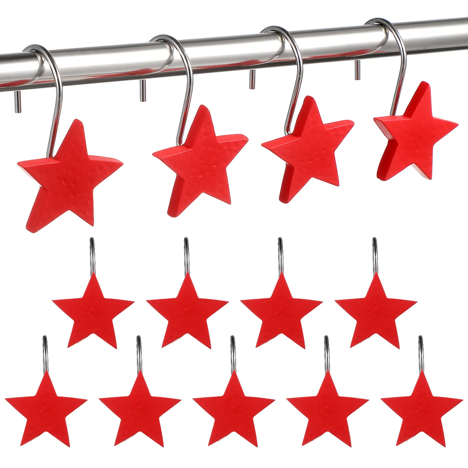 12Pcs Shower Curtain Hooks Resin Metal Pentagram Multicolor Star Rust Proof Bathroom Hanging Hooks Bathroom Curtain Hook