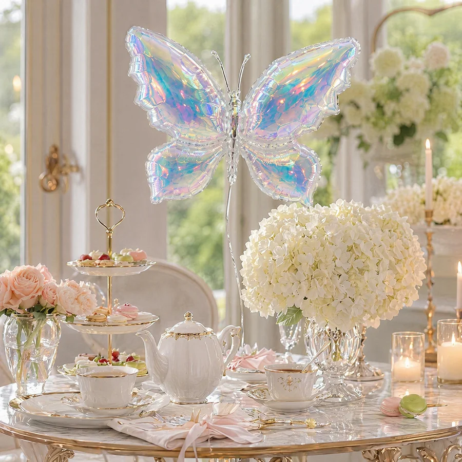 2 Stück transparente, schimmernde Schmetterlings-Folienballons, für Valentinstag, Hochzeit, Geburtstag, Jubiläum, Party, Innen- und Außendekoration