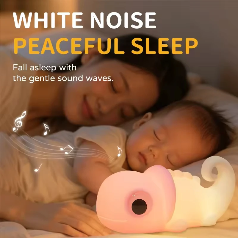 

Cute Chameleon USB Rechargeable Silicone LED Night Light Bedroom Bedside White Noise Lamp for Kid Baby Christmas Gift nightlight