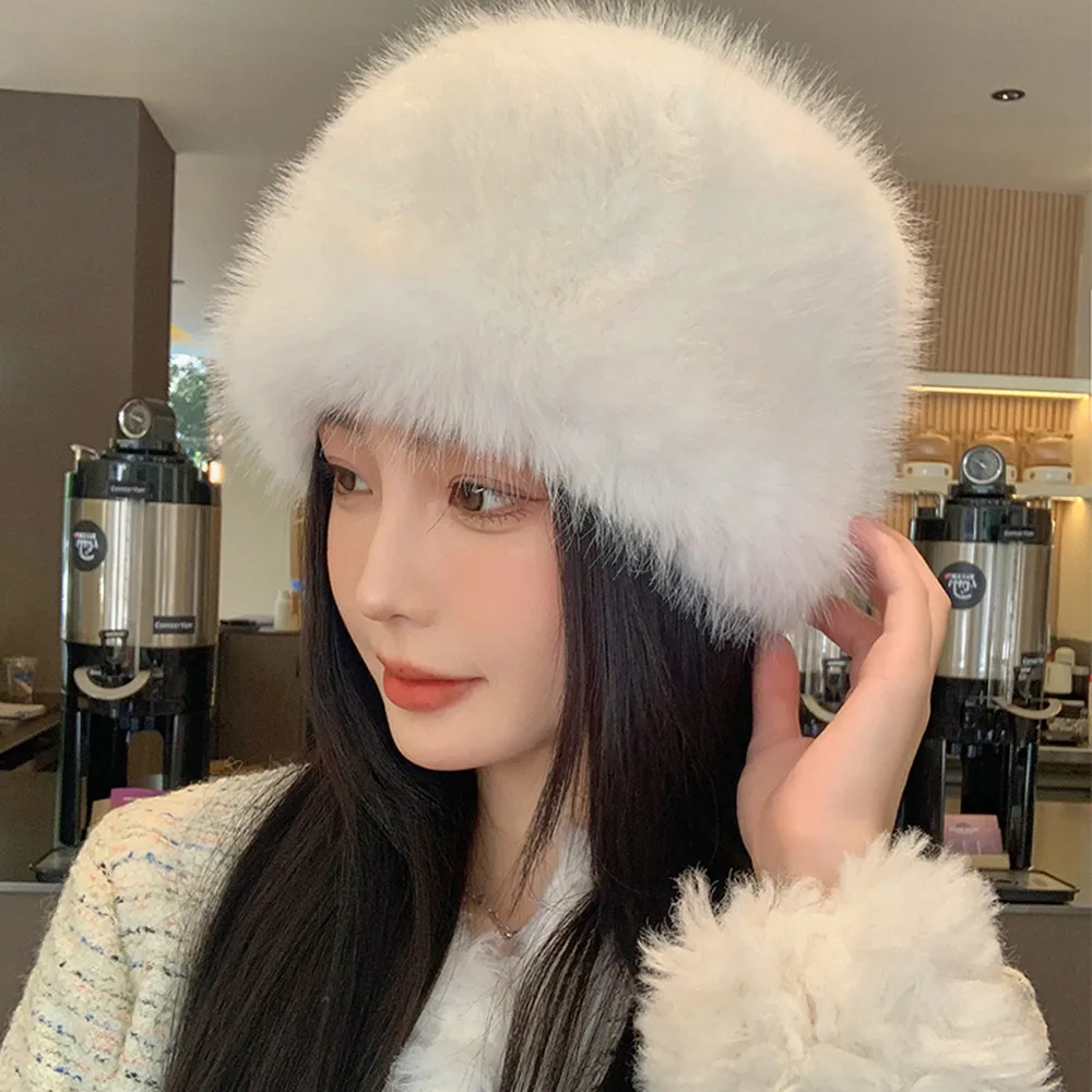 HOT Women's Winter Fluffy Fur Russian Hat Ear Protection Snow Ski Cap Panama Basin Cap Lady Faux Fox Beanies Plush Fisherman Hat