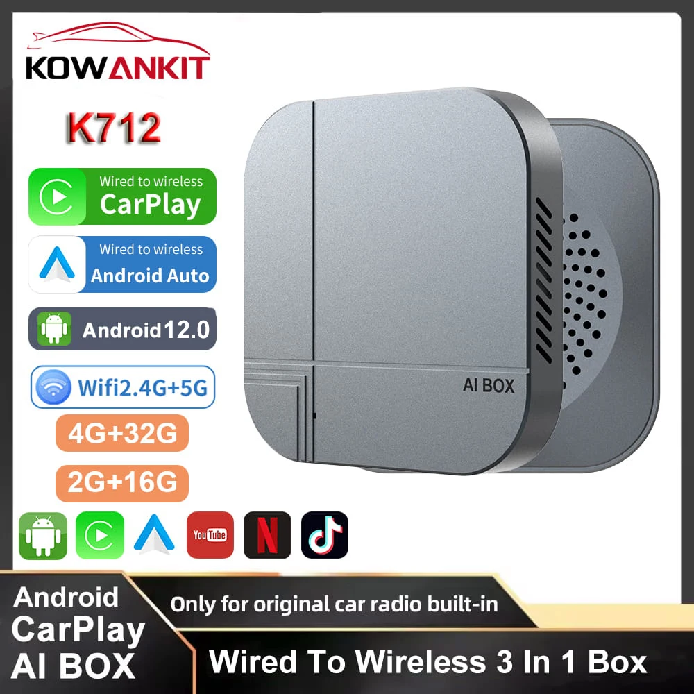 Android Smart AI Box 2G+16G/4G+32G Wireless CarPlay Android Auto TV Box para Youtube Netflix para VW Nissan Toyota Hyundai Ford