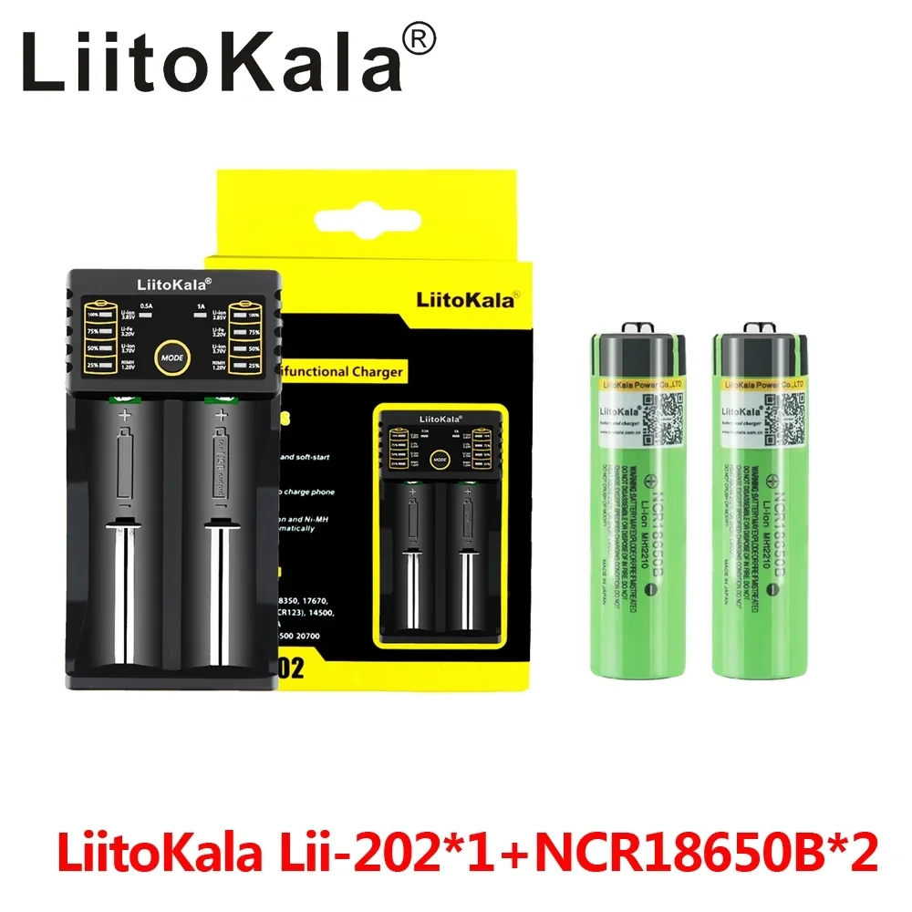 LiitoKala Lii-202 USB 18650/26650 الذكية شاحن 2 قطعة NCR18650B 3.7 فولت 3400mah 18650 بطارية ليثيوم قابلة للشحن لمصباح يدوي