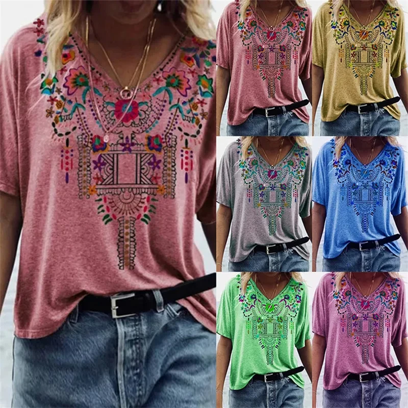 

Bohemia T-Shirts For Woman 3D Ethnic Patterns Print Short Sleeve Tops Summer T Shirt Loose Oversized Tee Shirt Women Clothing