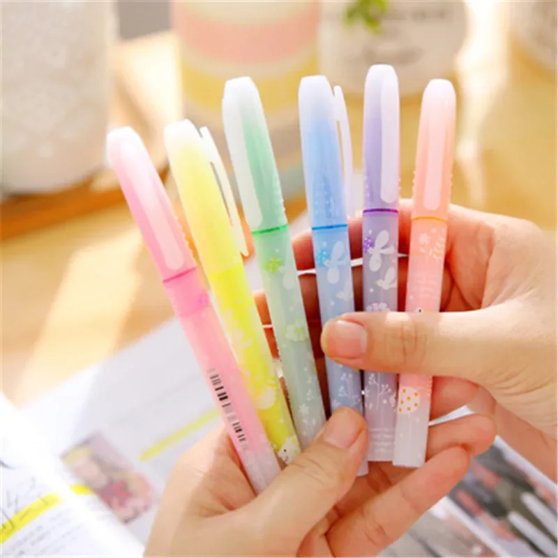 

DL AH40 love stationery color fluorescent pen duck duck flavor 6 color mark note pen 6191Stationery office supplies for students