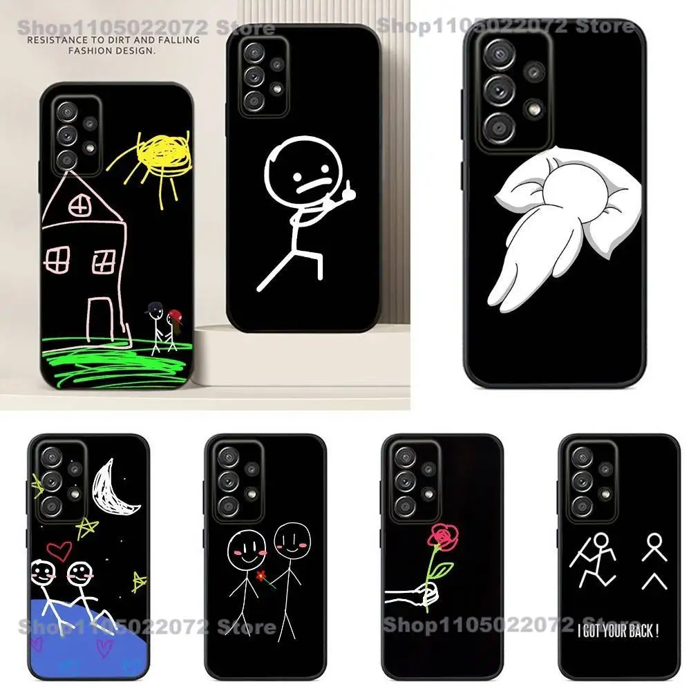 

Phone Case For Samsung S24,21,22,23,30,Ultra,20,Plus,Note,10,9,Cartoon Stickman Matchman Black soft silicone case