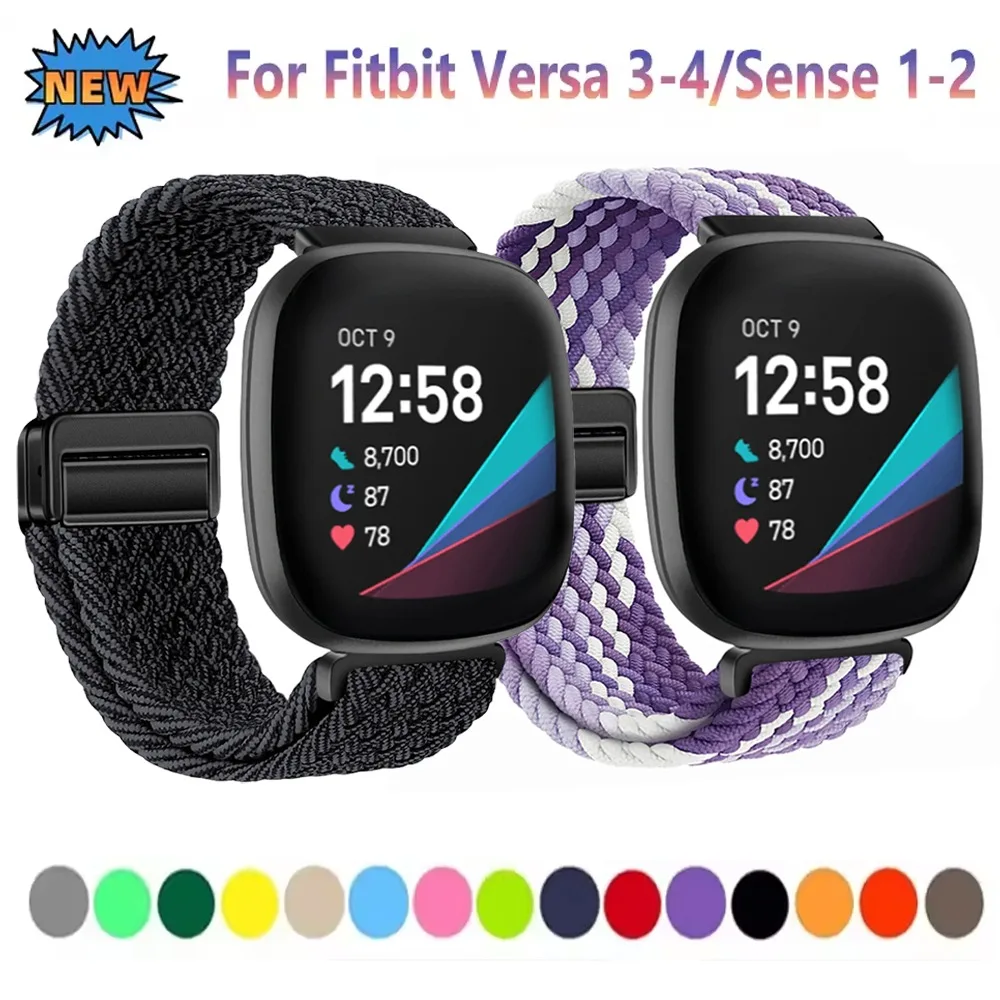 Nylon-Schlaufenarmband für Fitbit Versa 4/3, verstellbares Metallarmband mit Magnetverschluss für Fitbit Sense 2 Zubehör