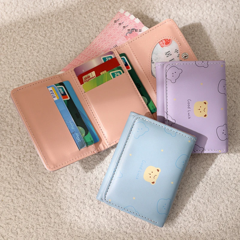 Women Short Thin Korean Version Cute Cartoon Bear Ladies Small Wallet Student Three-fold Wallet Female Fashion Short Coin Purse