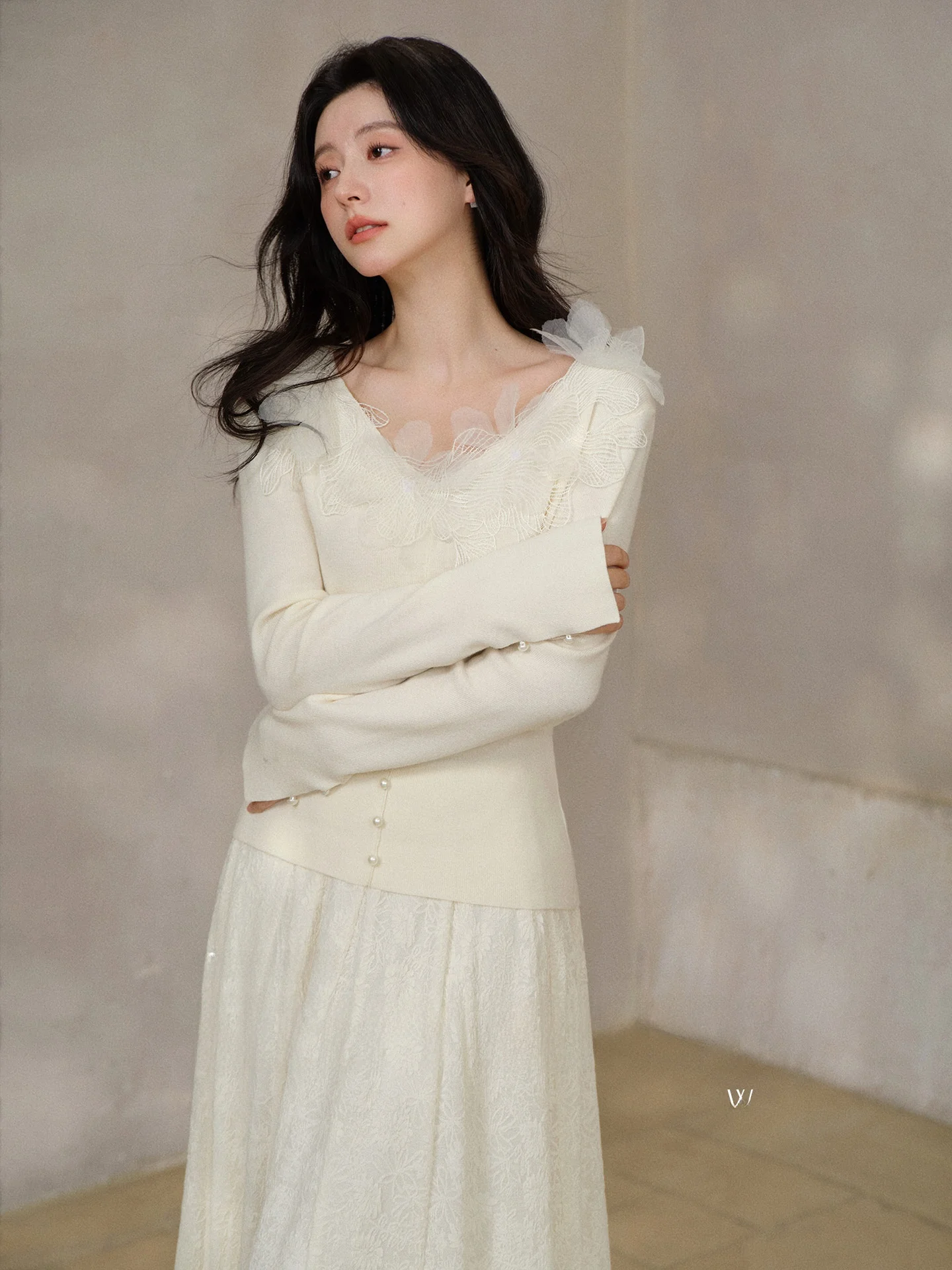 

bunny Handmade Knitted Wool Sweater Women's V-ne Slim Fit Winter Gentle Sweetn Faionable Long Sve Top