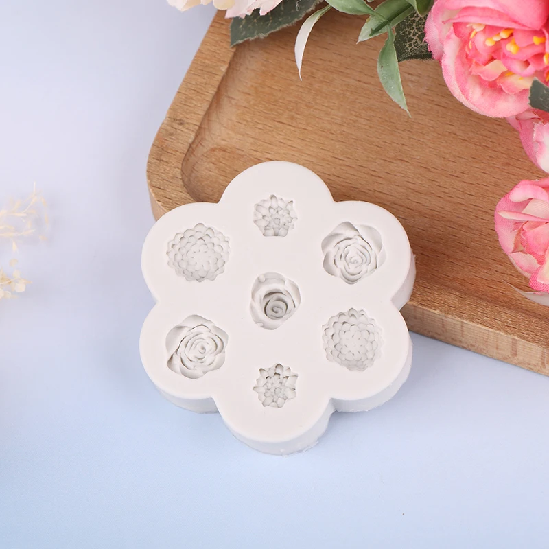 7 In 1 fiore rosa peonia stampo In Silicone fiore fai da te Aroma candela gesso ornamenti gesso stampo sapone fatto a mano