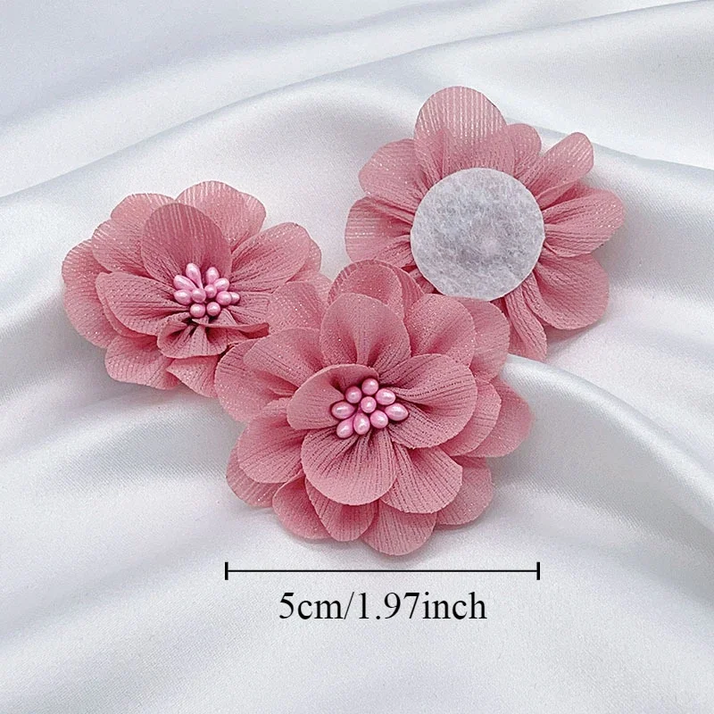 10Pcs 5Cm 수제 Organza 패브릭 꽃 아동 의류 액세서리 웨딩 드레스 모자를 쓰고 있죠 여성 목걸이 장식 꽃