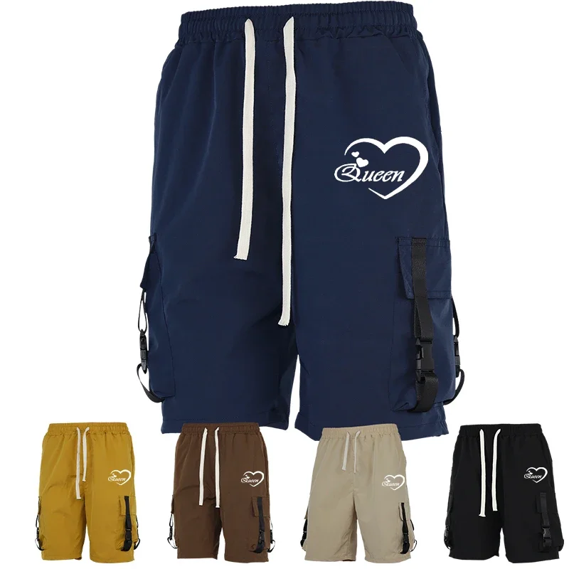 

Mens Print Cargo Shorts Bold Graphic Design Summer Streetwear Style Multi-Pocket Utility Outdoor Fashion Polyester Pants
