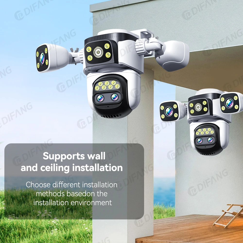 10K UHD WiFi6 Security Camera Outdoor Three Screen Surveillance Network Cam 10X Zoom PTZ 20MP Video Surveillance Smart Home