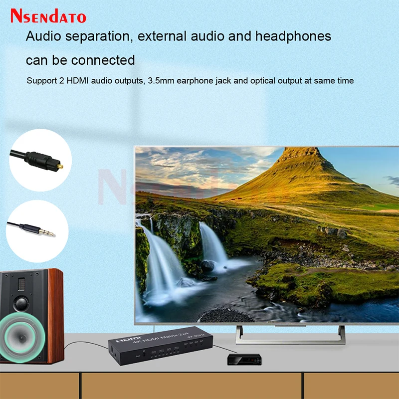 4K HDMI Matrix 2X4 Splitter 4K 60Hz 2 In 4 Out HDMI Splitter Switcher Audio Extractor AUX SPDIF Scale DownสำหรับPS3/4 TV DVD