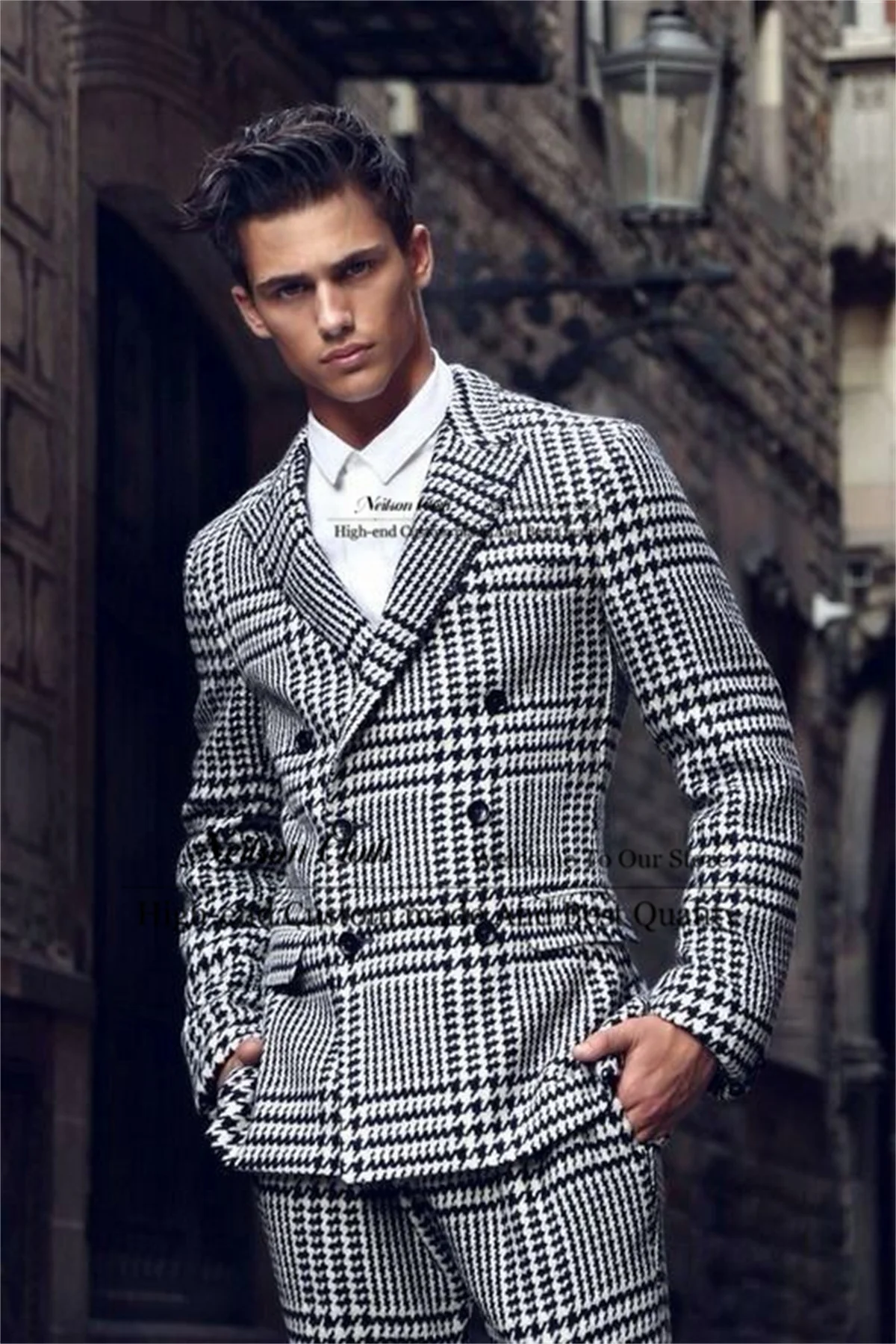 

Формальные мужские пиджаки для выпускного с узором «гусиные лапки», индивидуальные свадебные смокинги для жениха с остроконечными лацканами, комплекты из 2 предметов, двубортные Terno Masculino