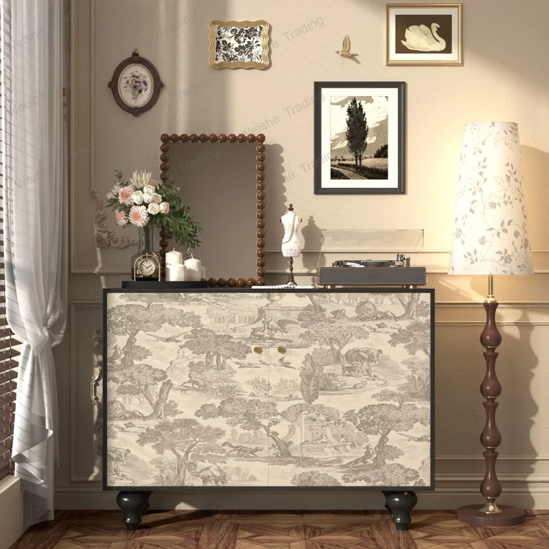 French retro entrance cabinet, living room storage against the wall, home decoration solid wood locker
