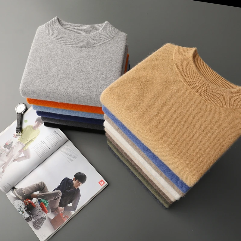 

Кашемировый свитер 2025 года, пуловеры с воротником-стойкой, мужские свободные трикотажные рубашки большого размера, осень-зима, новый корейский повседневный мужской топ