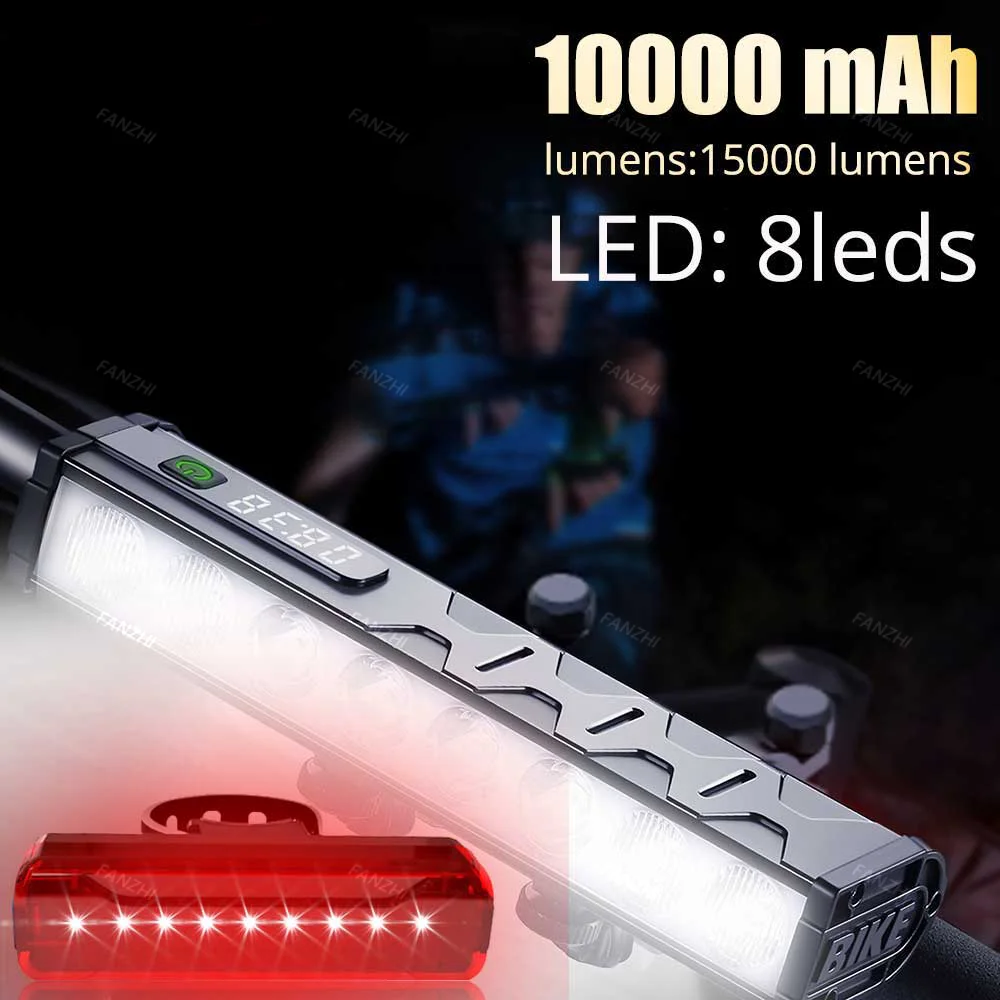 10000mAh Bicycle Light Front 15000Lumen Bike Light Waterproof Flashlight USB Charging MTB Road Cycling Lamp Accessories