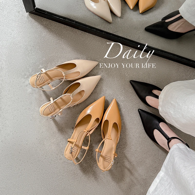 2026 new summer women sandals natural leather 22-25cm sheepskin+pigskin pointed toe ankle-buckle high heel women shoes fashion