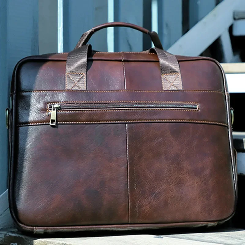 

Vintage Genuine Leather Men's Briefcase Business Handbag Office Male Shoulder Messenger Bag Cowhide 15.6" Inch Laptop