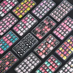 24Pcs Children Cartoon Nail Tips Colorful Cute Rabbit Pink Stars 6-14 Years old Girl Fake Nail With Jelly Glue Kids False Nail