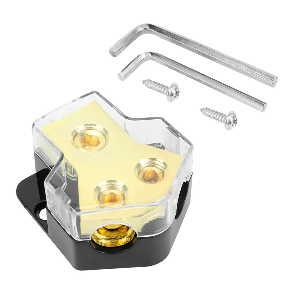 For Car Audio Amplifier Splitter – 2 Way Copper Power/Ground Distribution Block, 0/2/4 Gauge In, 4/8 Gauge Out