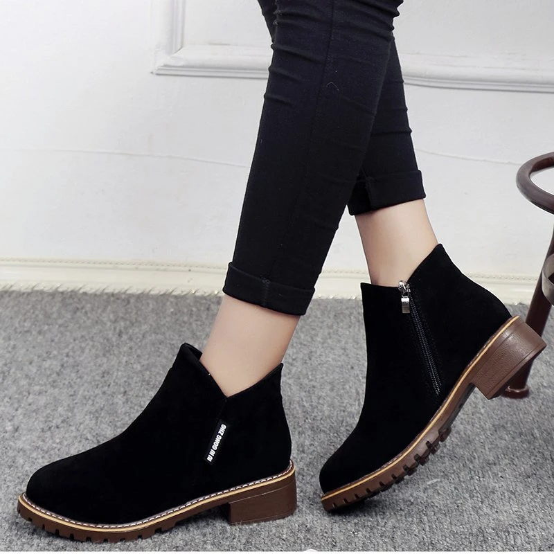 Zipper Women Boots Spring Autumn Boots Female Shoes Ladies Ankle Boots Heels Shoes Non-slip Woman Suede Boots Shoes for Women