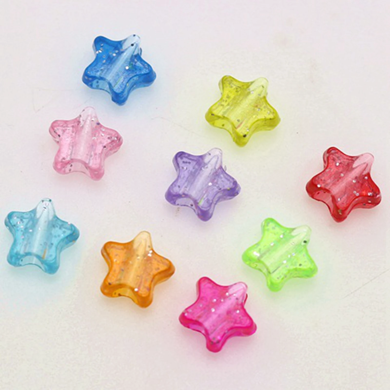 200 Mixed Transparent Glitter Color Star Pony Beads 10mm Big Hole 4mm Kids Craft Kandi Bracelet