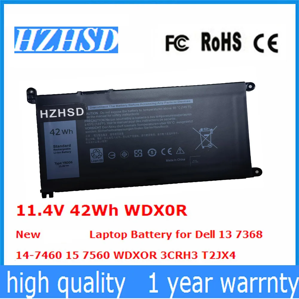 HZHSD 11.4V 42Wh WDX0R Battery for Dell Inspiron 13-7368 14-7460 15-7560 WDXOR 3CRH3 T2JX4 5368 5378 5568 7570 7569 5765 P61F