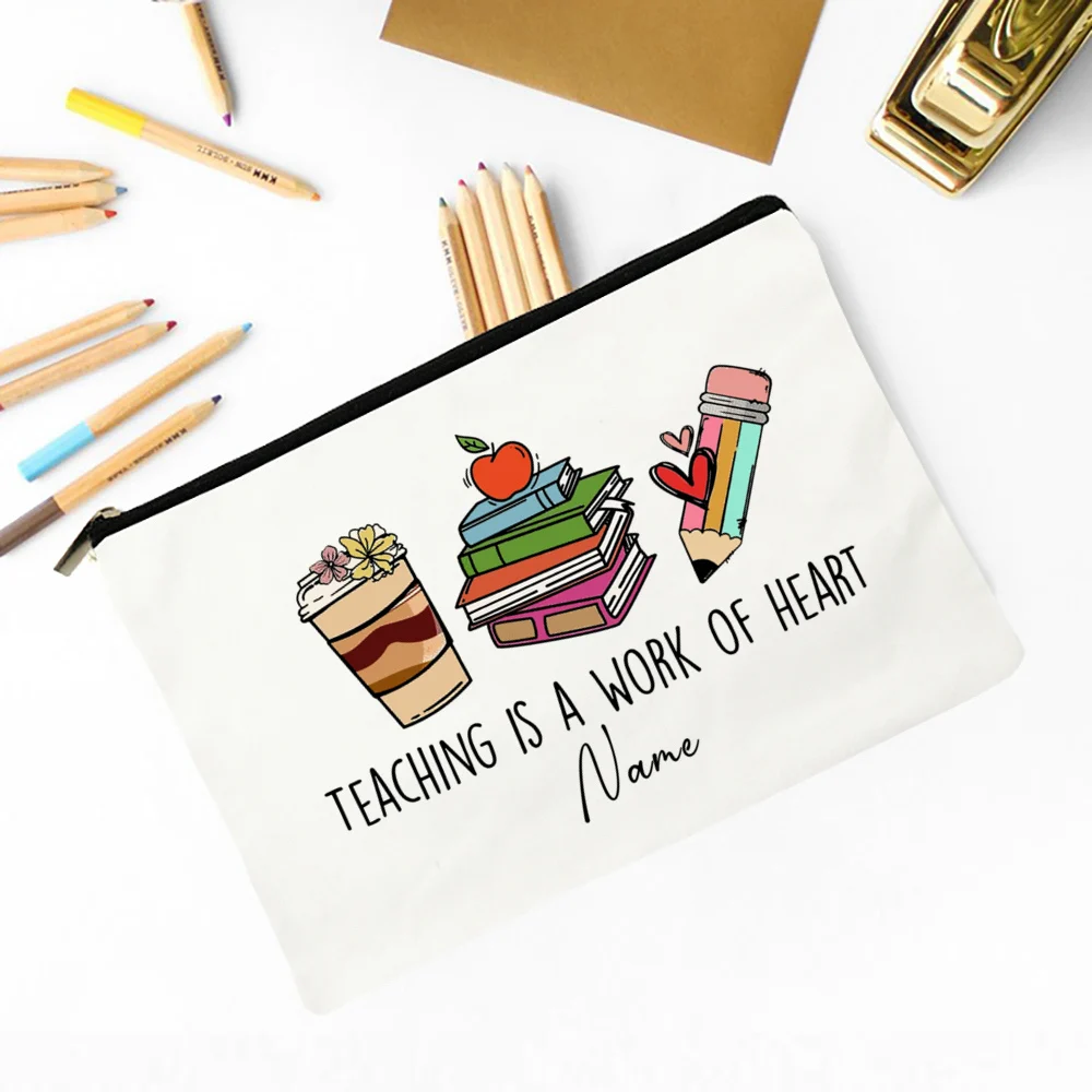 Personalized Makeup Bag Custom Name Cosmetic Case Teacher Life Pencil Bags Canvas  Toiletry Pouch Best Thank Gifts for Teachers