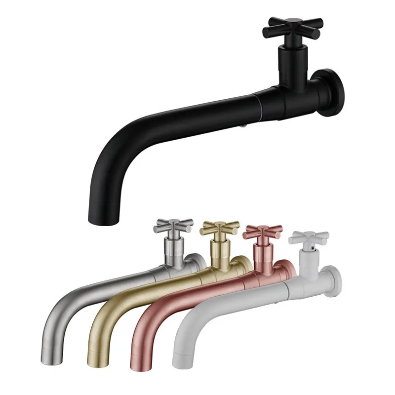 Stainless Steel Wall Mount Single Cold Water Tap Basin Faucet Brushed Gold Basin Long Spout Lavatory ​Bib cock Mop Sink Faucet