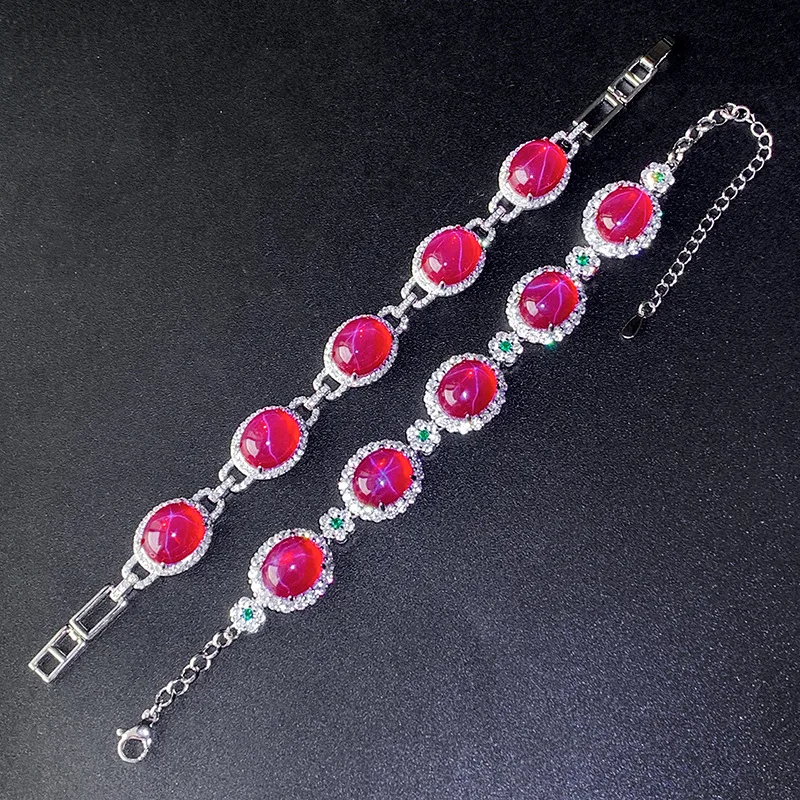 

New model of the year: Fluorescent red corundum six-pointed star bracelet for women, 10*12