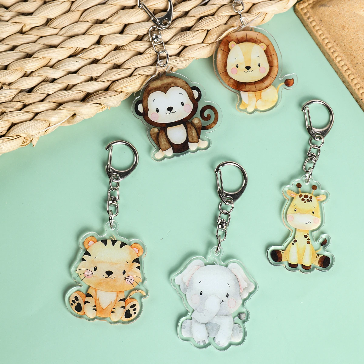 Cartoon Animal Key Chain Jungle Safari Birthday Party Decoration Baby Shower Kids Wild One Party Supplies Jungle Animal Pendants