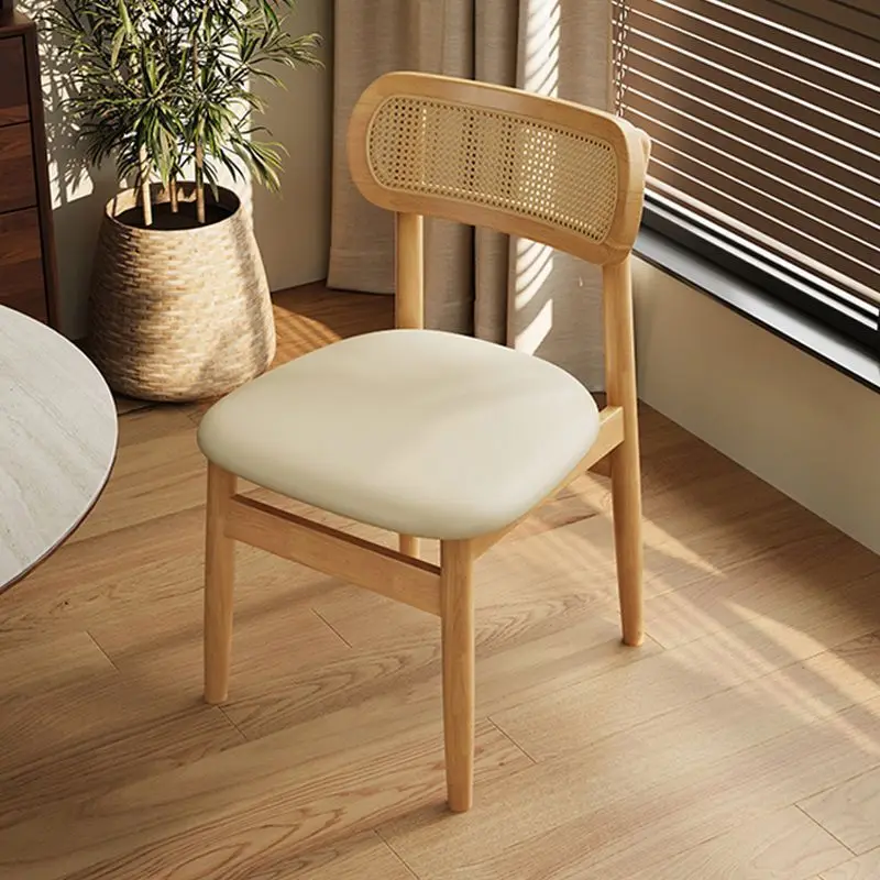 HYS French antique rattan chair solid wood dining chair home simple restaurant dining table chair leisure back