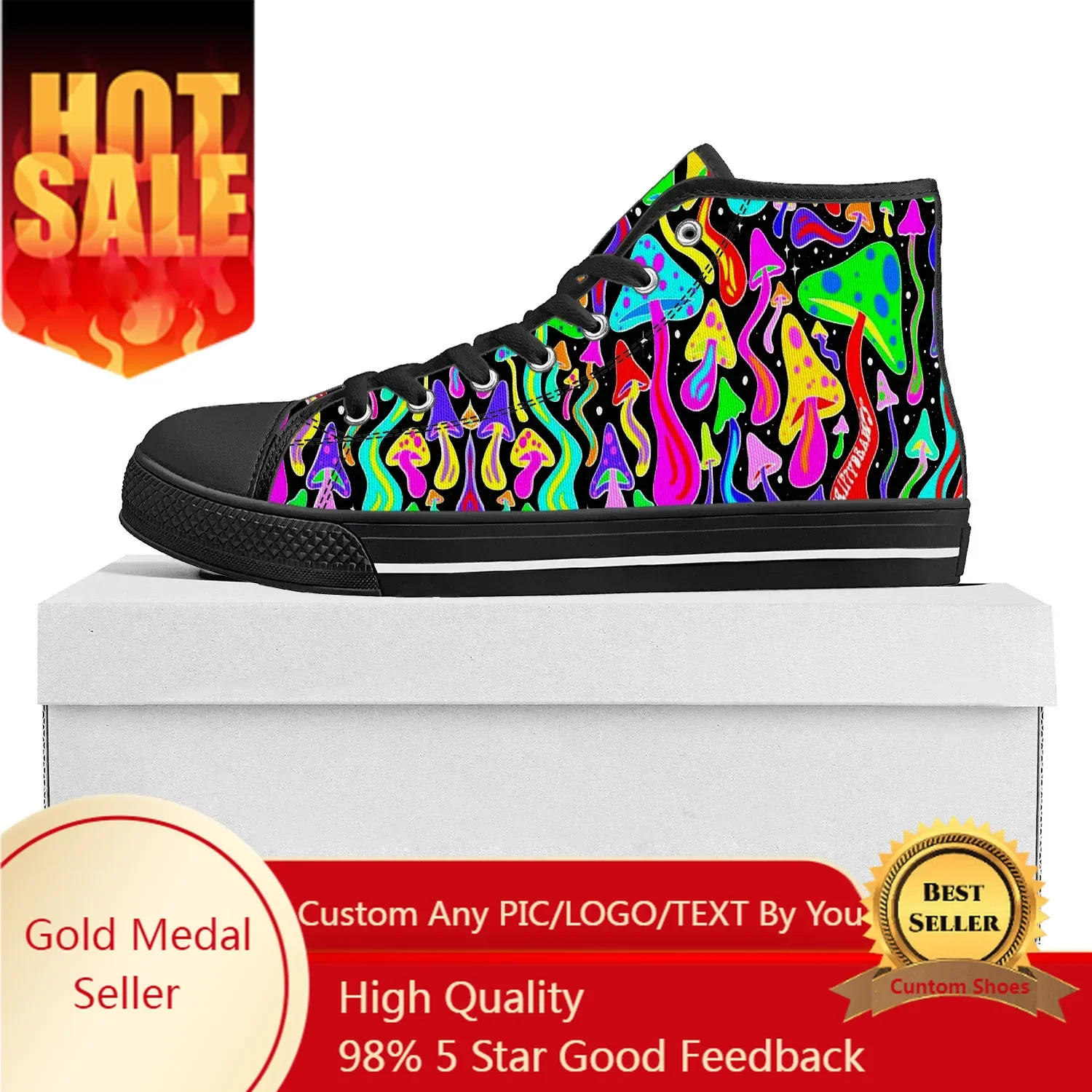 

Psychedelic Mushroom High Top High Quality Sneakers Mens Womens Teenager Canvas Sneaker Custom Made Shoe Casual Couple Shoes