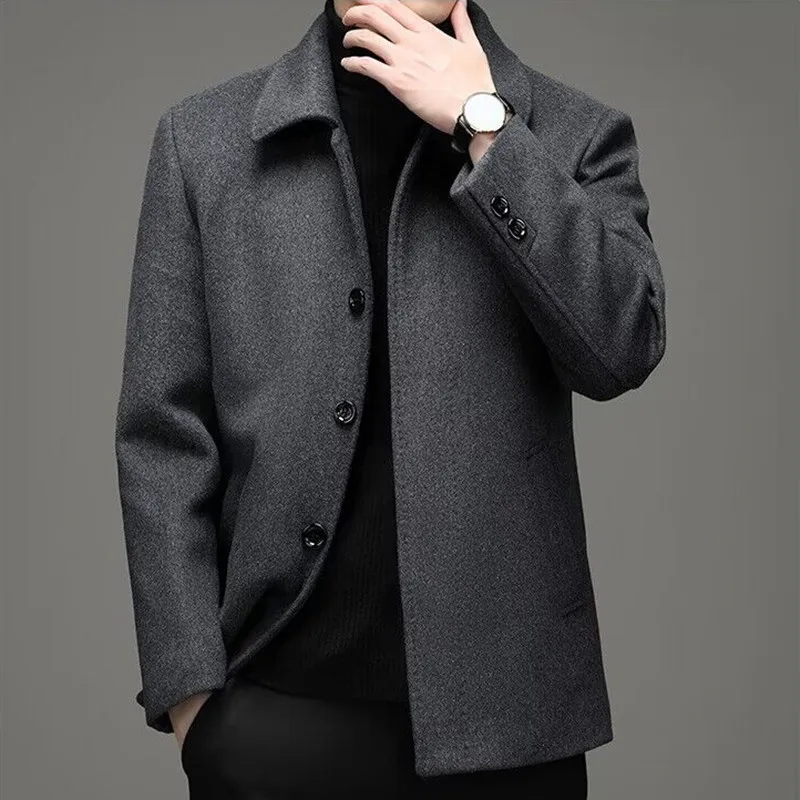 Winter Thick Warm Wool Blends Men Business Outwear Coats Luxury Suit Jacket Male Autumn Casual Trend Fashion Overcoat