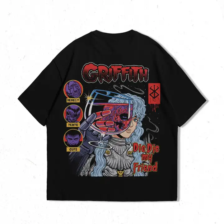 غريفيث يموت صديقي تي شيرت أنيمي مانغا النساء الرجال القطن القطن المعتاد Y2k فضفاضة قصيرة الأكمام الإناث الذكور الملابس المحملة #4
