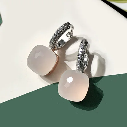 100% 925 Sterling Zilver Snoep Stijl 21 Kleuren Roze Wit Blauw Groen Zwart Geel Crystal Drop Earring Voor Vrouwen Fijne Sieraden