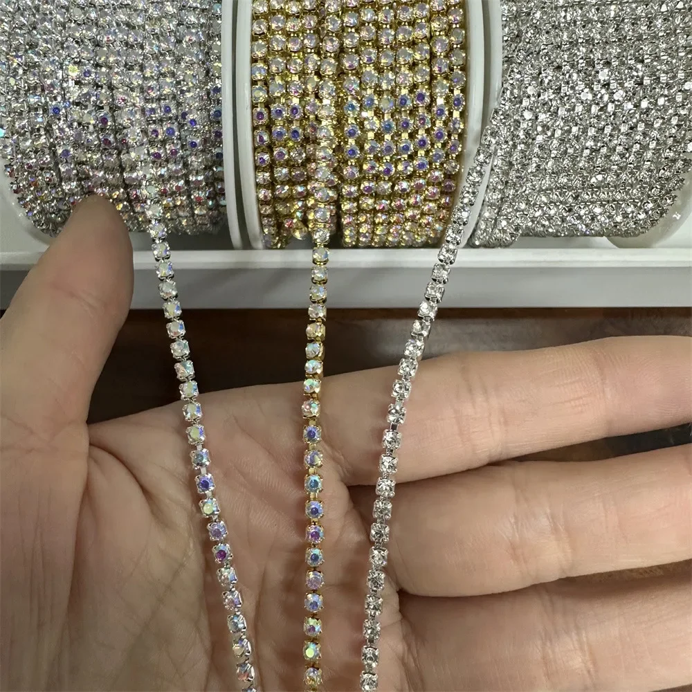 Rhinestone cup Trim Garment Clothes Accessories Mental Welding Claw Crystal Trim Glass Rhinestones Chain For DIY