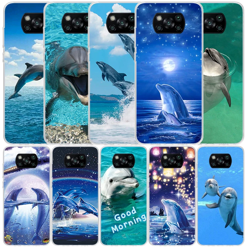 Ocean Animal Cute Dolphin Phone Case For Xiaomi Poco X6 X5 X4 X3 Nfc F6 F5 Pro F4 Gt F3 F2 F1 M5S M4 M3 M2 Soft TPU Back Cover