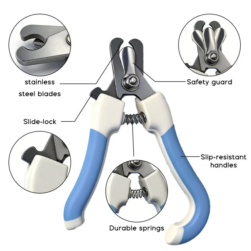 Professional Pet Nail Trimmer Clippers with Built-in Nail File Sharp Blade Anti-slip Handle Safe Paw Nail Cutter for Cats Dogs