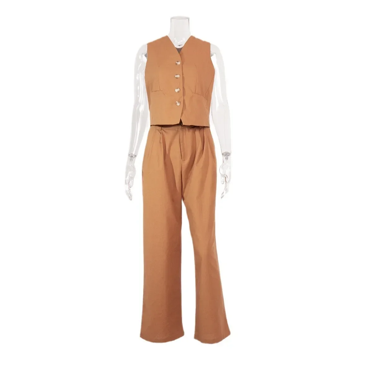 Womem Linen Cotton Chic Vest & Pants Suit Two-Piece Set Office Ladies Summer Chic 2 Piece Sets Womens Outfits