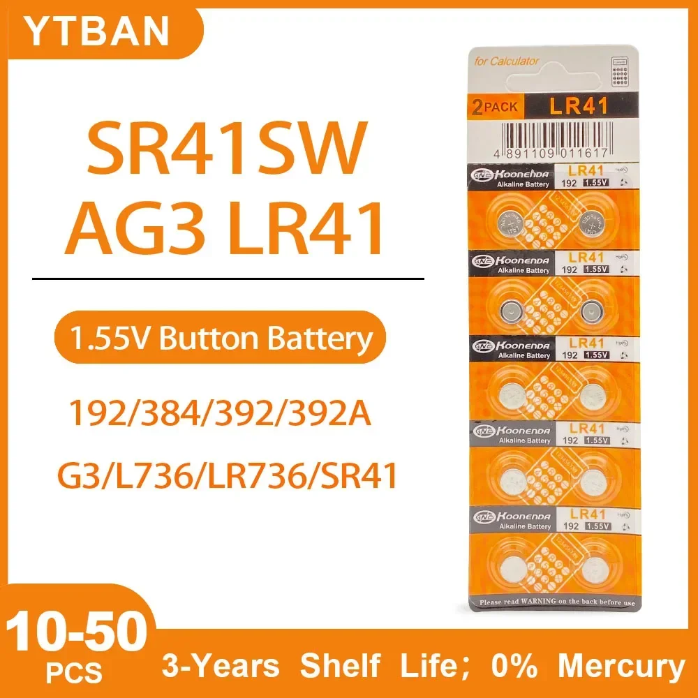 10-50 sztuk taniej sprzedaży AG3 1.55V LR41 392 baterie guzikowe 192 SR41 moneta bateria alkaliczna L736 384 SR41SW CX41 do zegarka zabawka