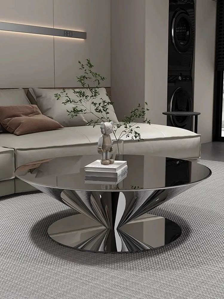 

Italian minimalist circular coffee table, living room, household suspended mirror stainless steel tea table, small unit,