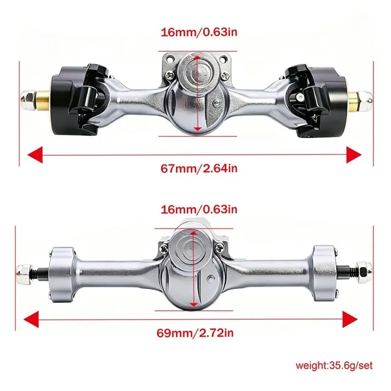 FBIL-For 1/30 Scale SCX30 Aluminum Front Rear Axle Set For RC Crawler Upgrade Accessory Parts Silver