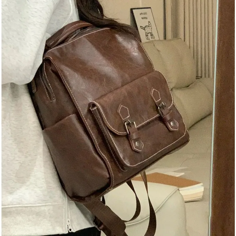 Retro British Style School Backpack for College Students Large Capacity Fashion Travel Backpacks Women Quality Shoulder Handbags